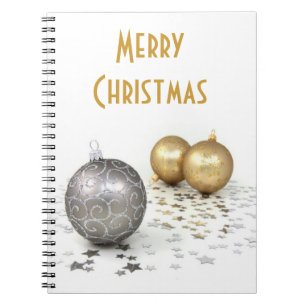 Gold and Silver Christmas Ornaments and Stars Spiral Notebook