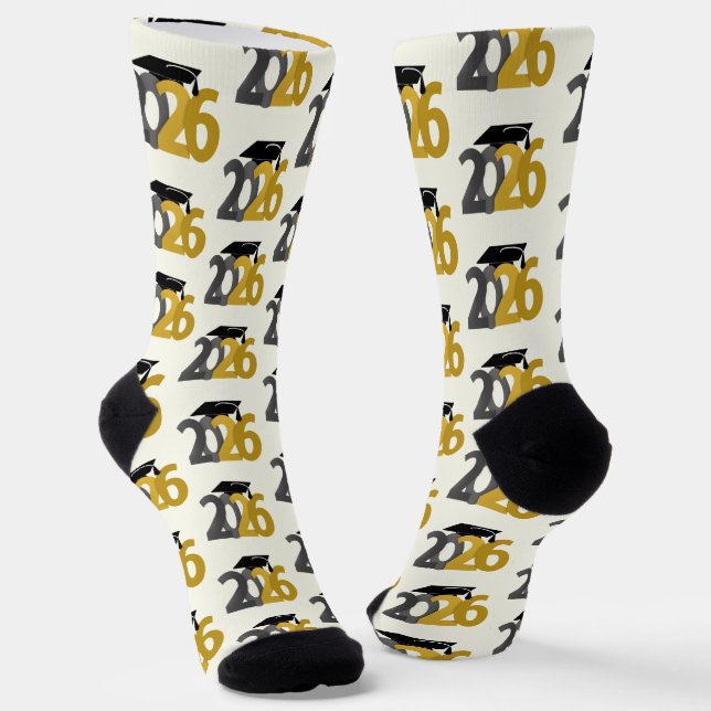 Gold and Silver Class of 2026 Graduation Socks (Angled)