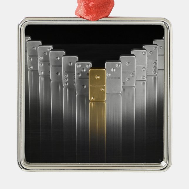 Gold and silver dominoes metal tree decoration (Front)