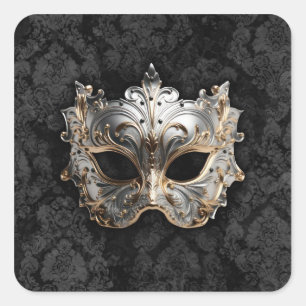 Gold and Silver Filigree Venetian Mask Square Sticker
