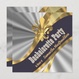 Gold and silver fleur de lys bachelorette party invitation