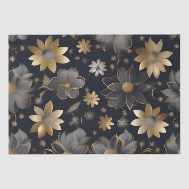 Gold and Silver Flowers Decoupage /  Tissue Paper (Front)