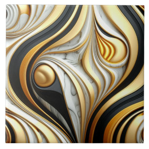 Gold and Silver Flowing Curves Effect Tile