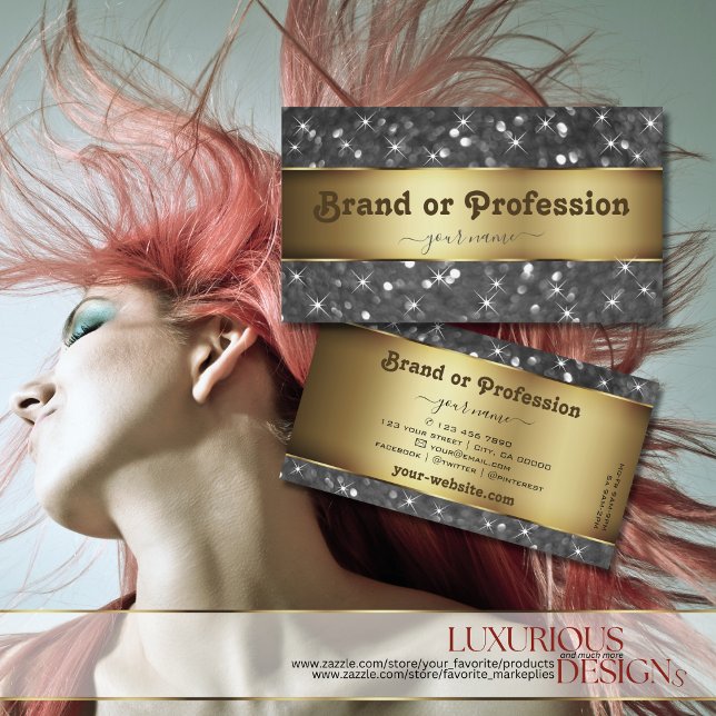 Gold and Silver Glitter Luminous Stars Elegance Business Card (Creator Uploaded)