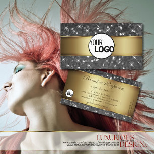Gold and Silver Glitter Luminous Stars Logo Modern Business Card
