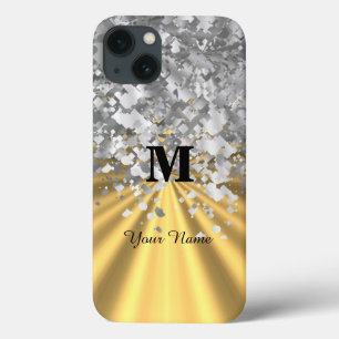 Gold and silver glitter monogrammed iPhone 13 case