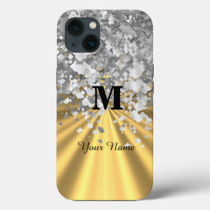 Gold and silver glitter monogrammed iPhone 13 case