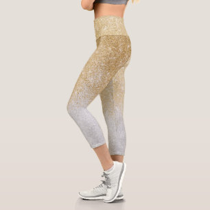 Gold and Silver Glitter Ombre Luxury Design  Capri Leggings
