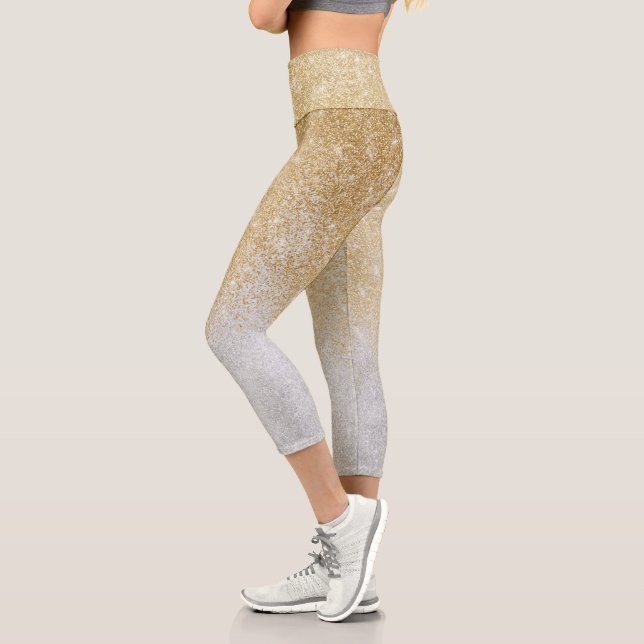 Gold and Silver Glitter Ombre Luxury Design  Capri Leggings (Left)