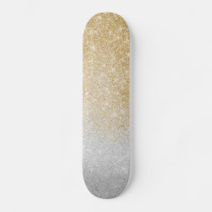 Gold and Silver Glitter Ombre Luxury Design Skateboard