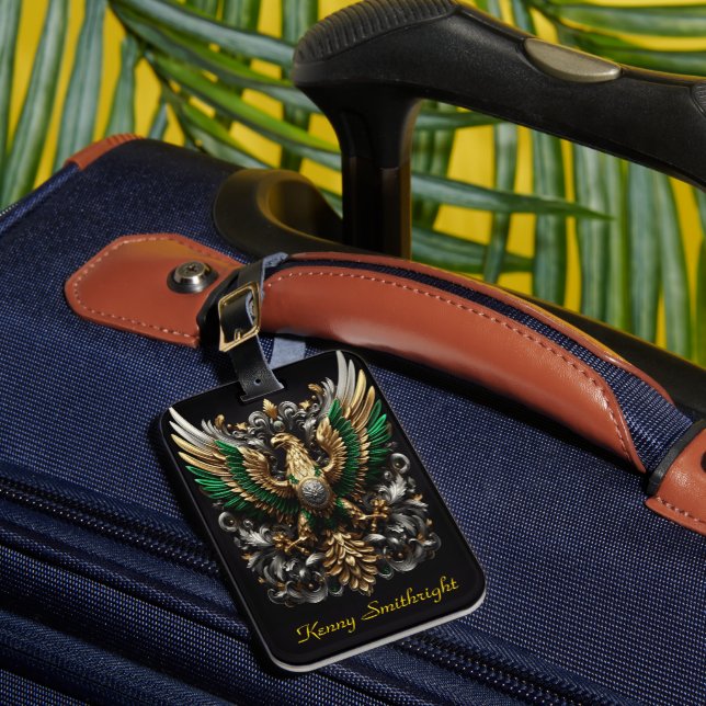 Gold And Silver Green Eagle Luggage Tag (Front Insitu 1)