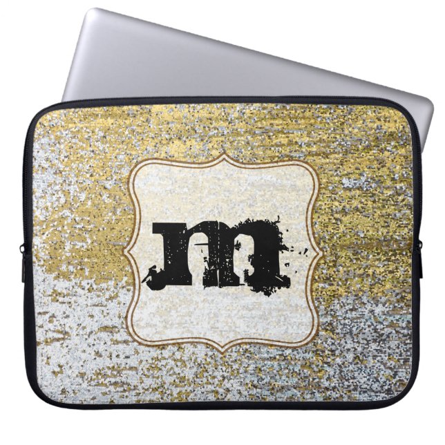 Gold and Silver Grunge Monogram 15" Laptop Case (Front)