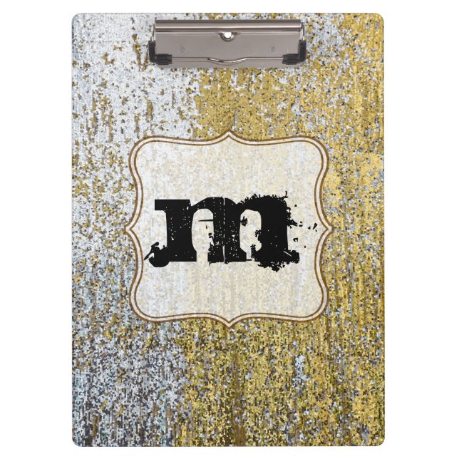 Gold and Silver Grunge Monogram Initial Clip Board (Front)