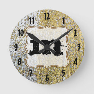Gold and Silver Grunge Monogram Initial Wall Clock