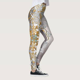 Gold And Silver Lace Tapestry Kaleidoscope Leggings