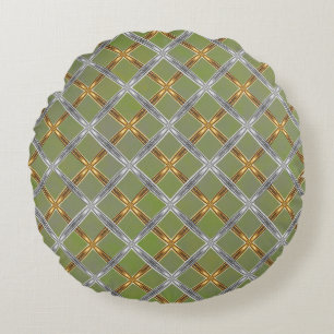 Gold and Silver Laced Green Pattern Round Cushion