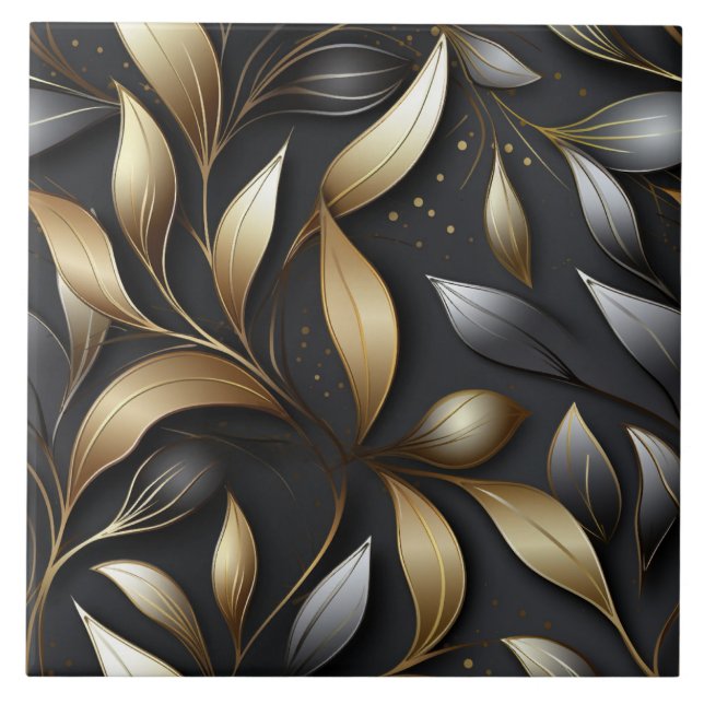 Gold and Silver Leaf Foil Effect Pattern Tile (Front)