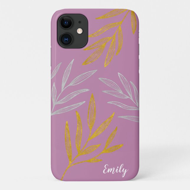 Gold and Silver Leaves Personalised Phone Case (Back)