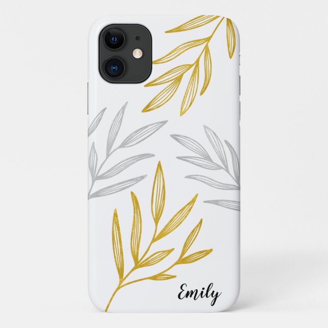 Gold and Silver Leaves Personalised Phone Case (Back)