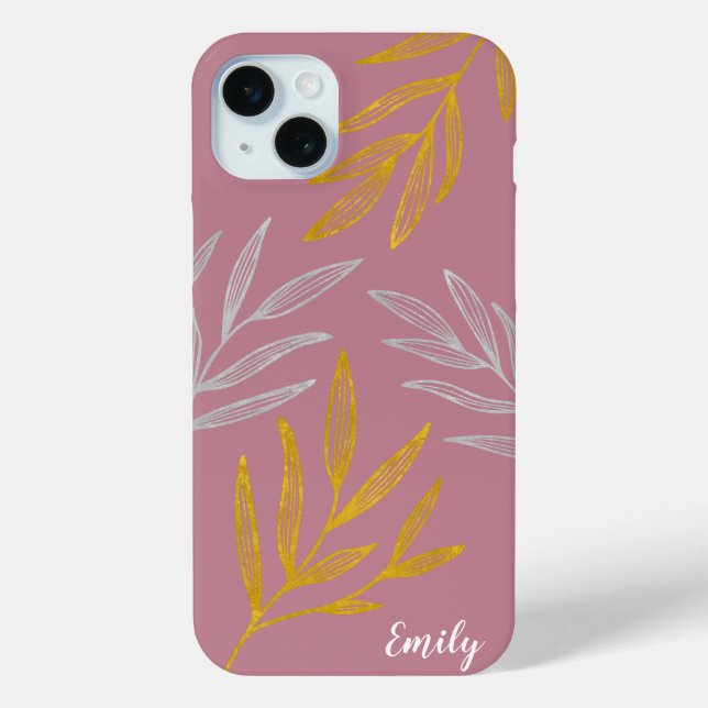 Gold and Silver Leaves Personalised Phone Case (Back)