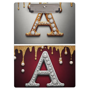 Gold and Silver Letter A Monogram Clipboard