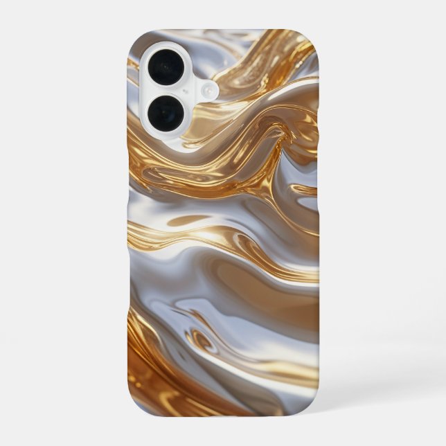 Gold and Silver Liquid Metal – Luxury Abstract iPhone 16 Case (Back)