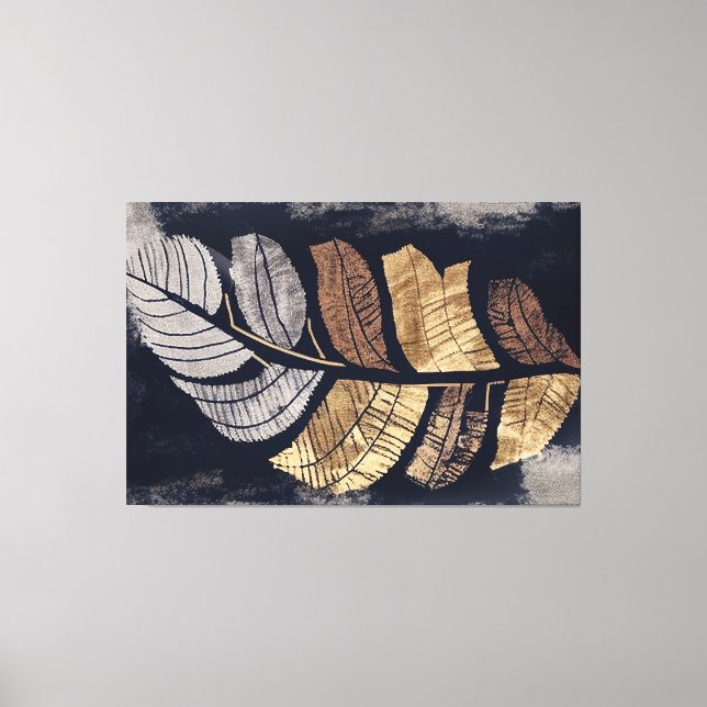 Gold and Silver Metallic Leaves Elegant Botanical  Canvas Print (Front)