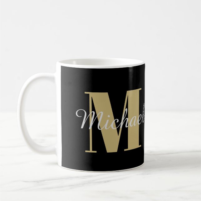 Gold and Silver Monogram and Name Personalised Coffee Mug (Left)