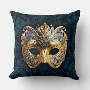 Gold and Silver Ornate Masquerade Mask Cushion