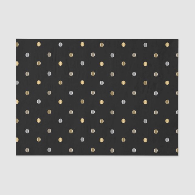 Gold and Silver Polka Dots on Black Tissue Paper (Front)
