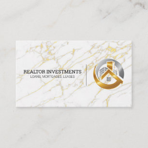 Gold and Silver Real Estate Logo   Golden Marble Business Card