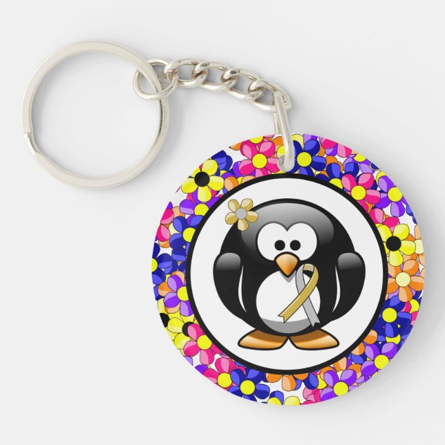Gold and Silver Ribbon Penguin Key Ring (Front)