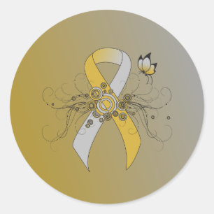 Gold and Silver Ribbon with Butterfly Classic Round Sticker
