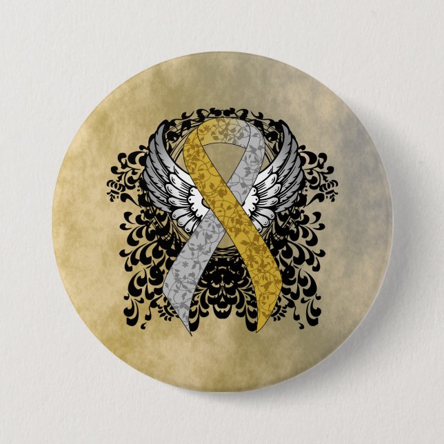 Gold and Silver Ribbon with Wings ribbon 7.5 Cm Round Badge (Front)