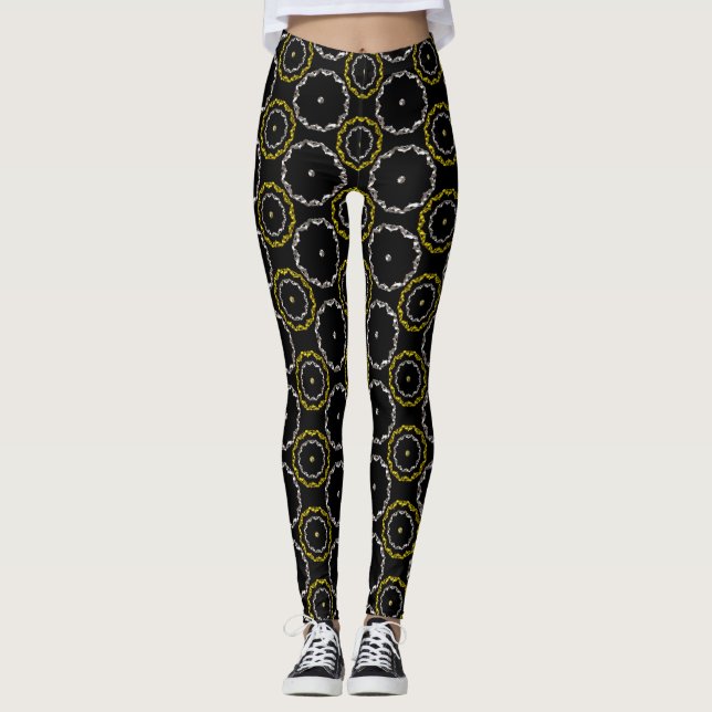 Gold and Silver Rings Polka Dot Pattern Leggings (Front)