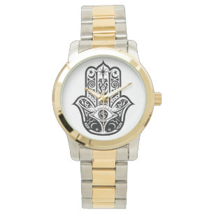 gold and silver tone watch, hamsa,fatima watch