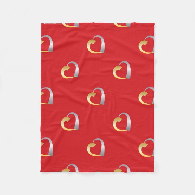 Gold and silver Valentine Heart Fleece Blanket (Front)