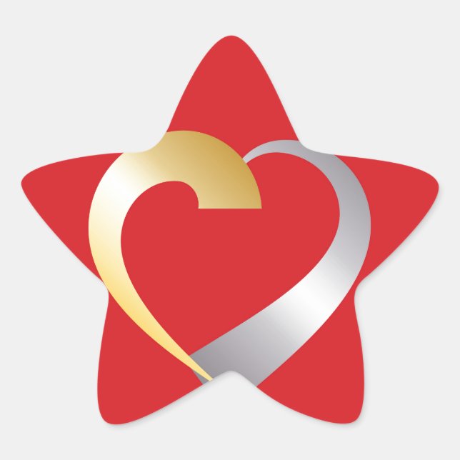 Gold and silver Valentine Heart Star Sticker (Front)