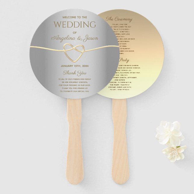 Gold and Silver Wedding Program Hand Fan (Front and Back)