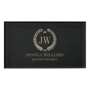 Gold and silver wreath custom monogram name tag
