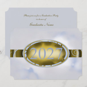 Gold and Sky-Blue Graduation Floral 2027 Party Invitation