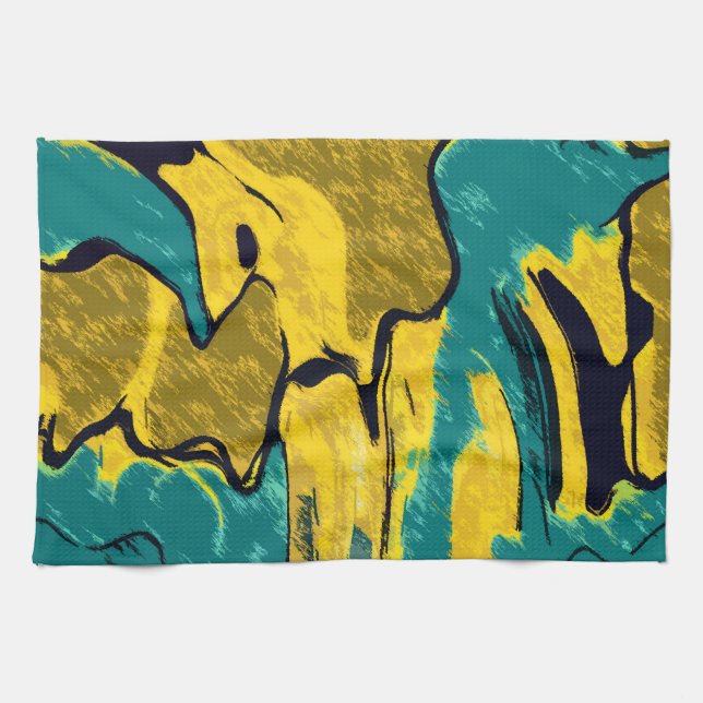 Gold and Teal Abstract Tea Towel (Horizontal)