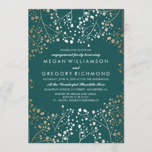 Gold and Teal Baby's Breath Engagement Party Invitation