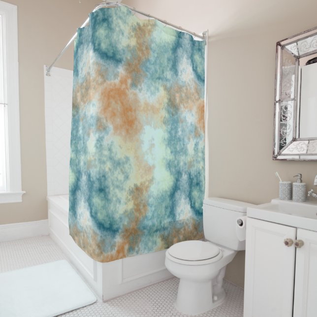 Gold and Teal Bath  Shower Curtain (In Situ)