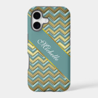 Gold and Teal Chevron Pattern