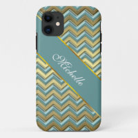 Gold and Teal Chevron Pattern