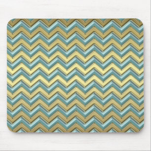 Gold and Teal Chevron Pattern Mouse Pad