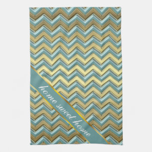 Gold and Teal Chevron Pattern Tea Towel
