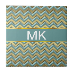 Gold and Teal Chevron Pattern Tile