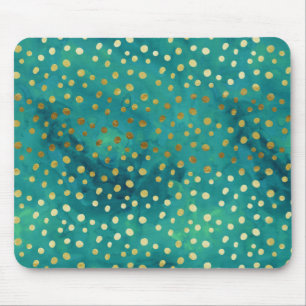 Gold and Teal Dots Modern Glam Watercolor Mousepad